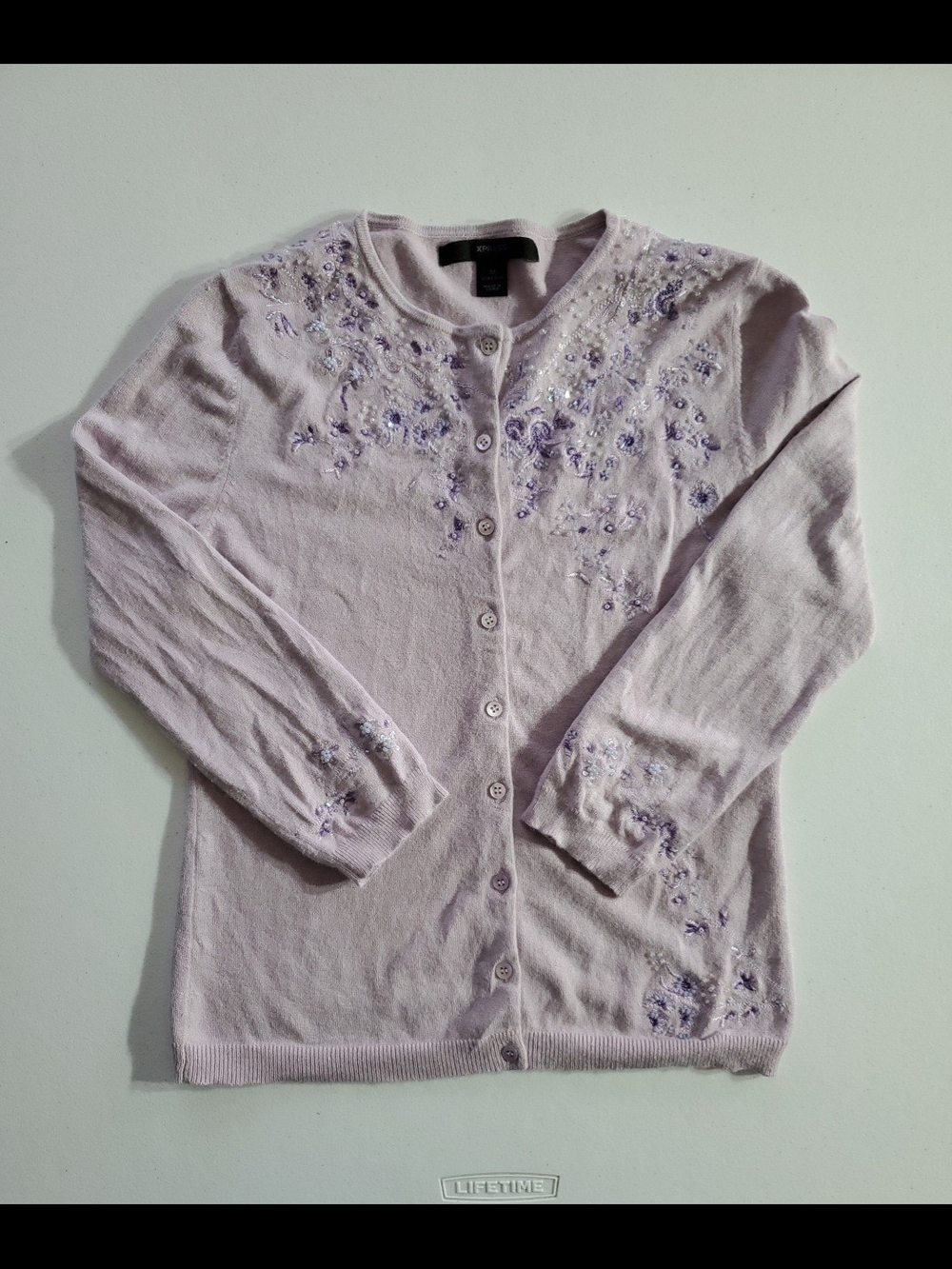 Women's Med Embellished Light Lavender Silk Blend Fairycore Cardigan Sweater